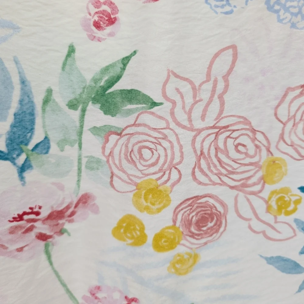 Rachel Zoe White Blue Green Floral Tea Watercolor Short Sleeve Blouse Large - Picture 6 of 12